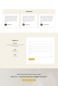 Bakery landing page built with WordPress Elementor showing full layout with sections, testimonials and call to action